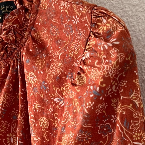 House of Harlow 1960 Josepha Floral Blouse Puff Long Sleeve Top Rust Size XS - Picture 6 of 14